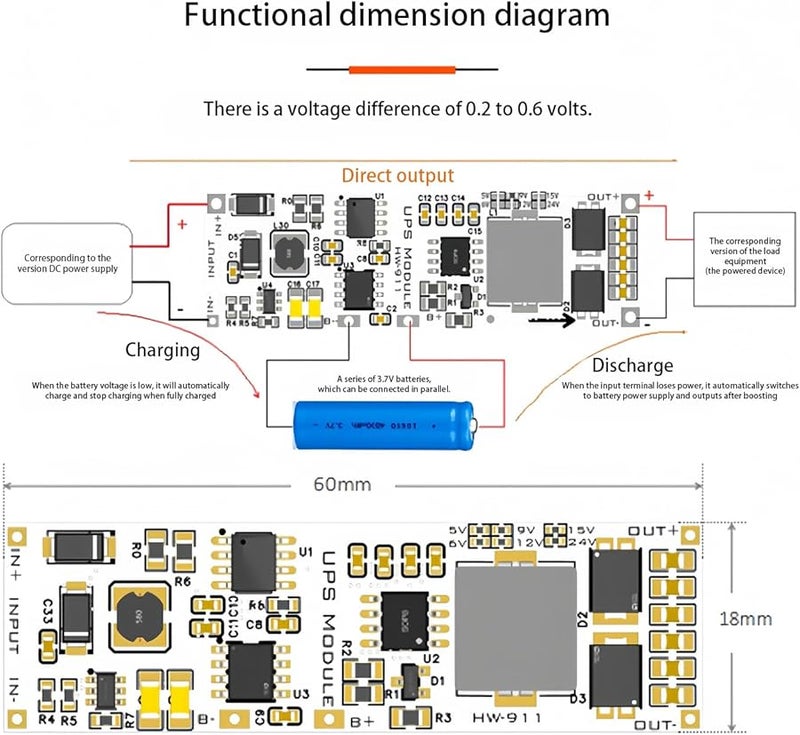 12V Uninterruptible Power Supply Module 15W for Router Camera Multiple Voltage Inputs Battery Management - Image 2